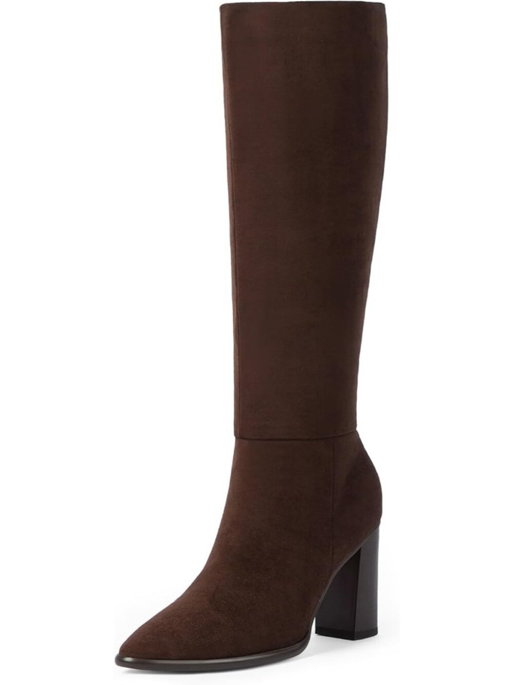 Women's Dark Brown Pointed Toe Chunky Heel Cushioning Foam Knee High Boot Shoes